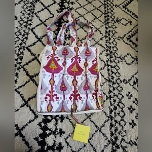 Roller Rabbit Foldable Packable Damay Reusable Tote Bag Shopper Red Cream